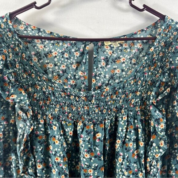 Kori Teal Floral Ruffle Babydoll Blouse 0721 - Picture 4 of 14